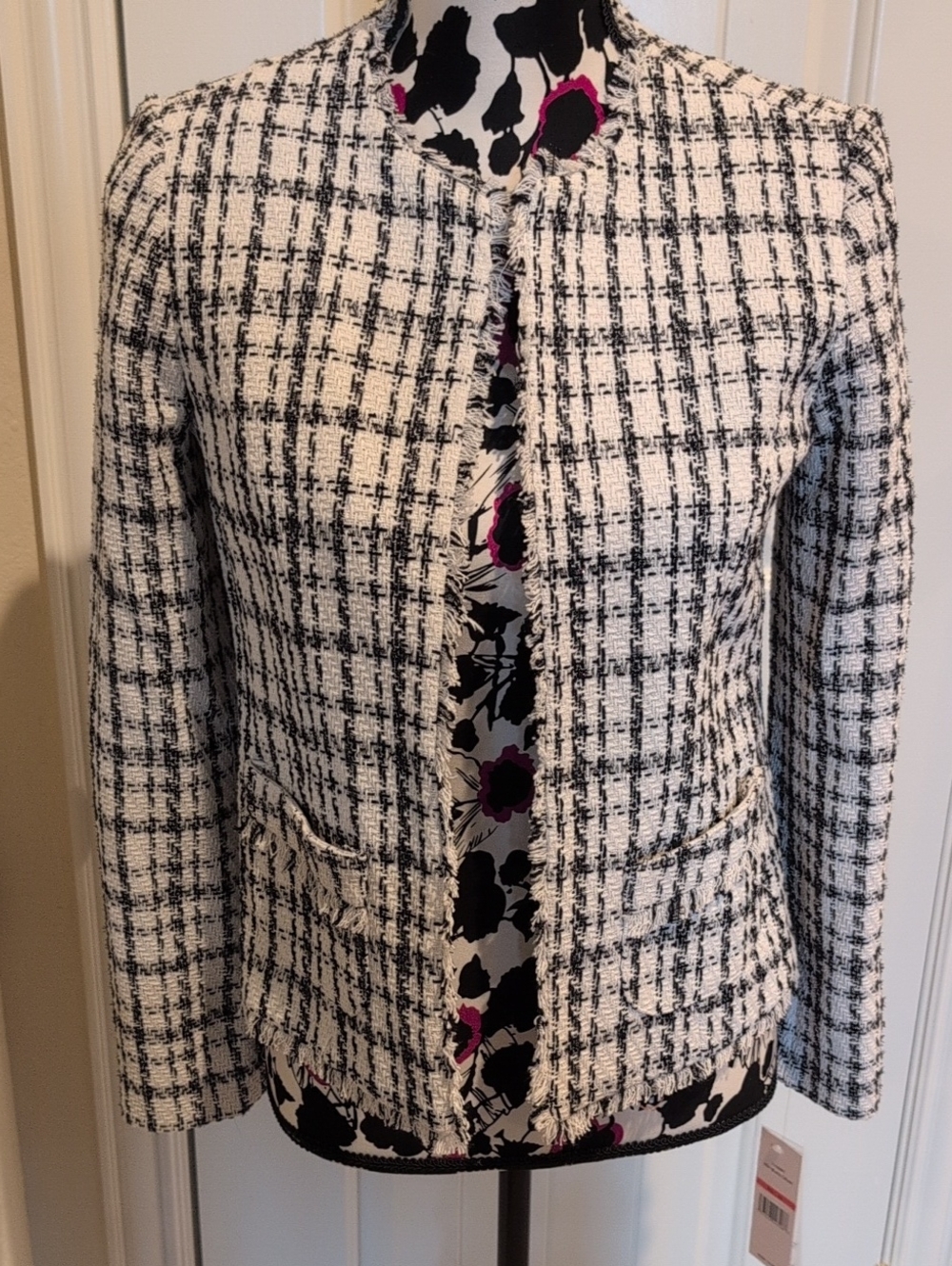 Nanette Lepore White and Black Tweed Fringe Jacket Size XS NWT